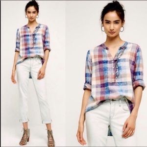 Anthropologie Isabella Sinclair Plaid Ruffle Top large